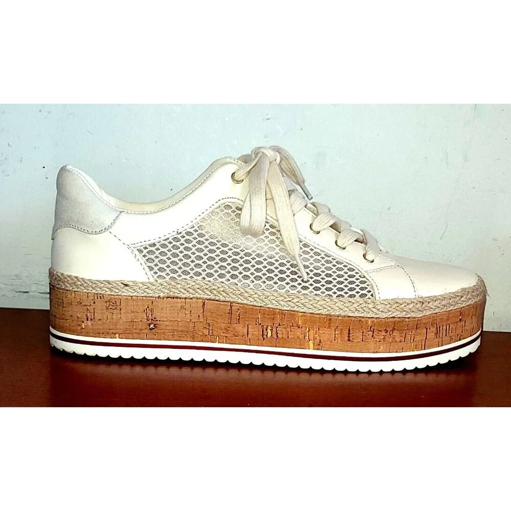 Jennifer Lopez  Platform Shoes 10M Platform Fashion Sneakers White, Cork